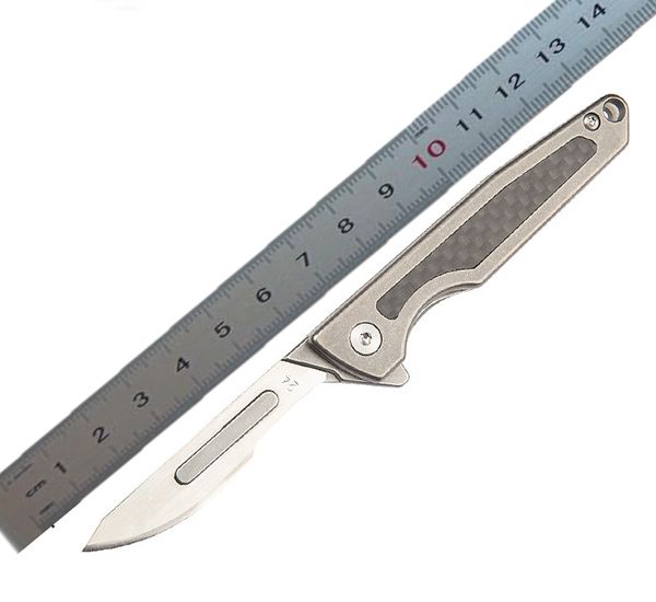 1pcs En kaliteli sanat eseri oyma bıçağı 440c saten bıçak tc4 titanyum alaşım karbon fiber sap EDC cep katlanır bıçaklar anahtarlık bıçakları K1607