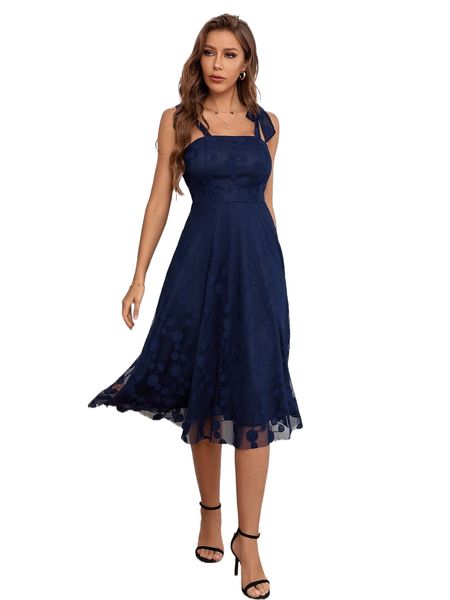 

polka dot pattern tie shoulder cami dress e8fg#, Black;gray