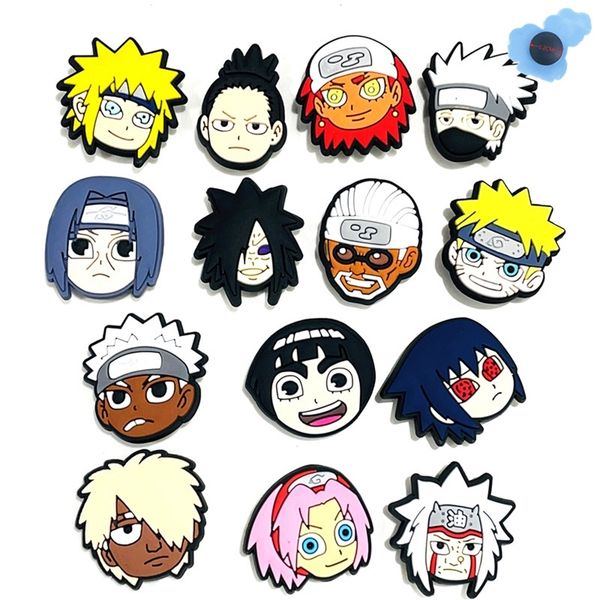 

50pcs wholesale pvc japanese anime characters shoes accessories garden shoe decorations fit croc jibz charm party gift 220720, White;pink