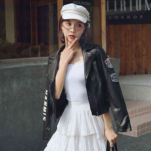 

women genuine leather jackets 2022 lady fashion motorcycle vegetable leatherette jacket biker jackets s4822 j220727, Black