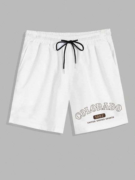 

men letter graphic drawstring shorts f7kh#, White;black