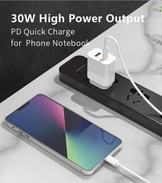 30 Вт GAN Charger QC3.0 3.0 PD Super Fast USB Type C Двойной порт настенных зарядных устройств для мобильного устройства Samsung