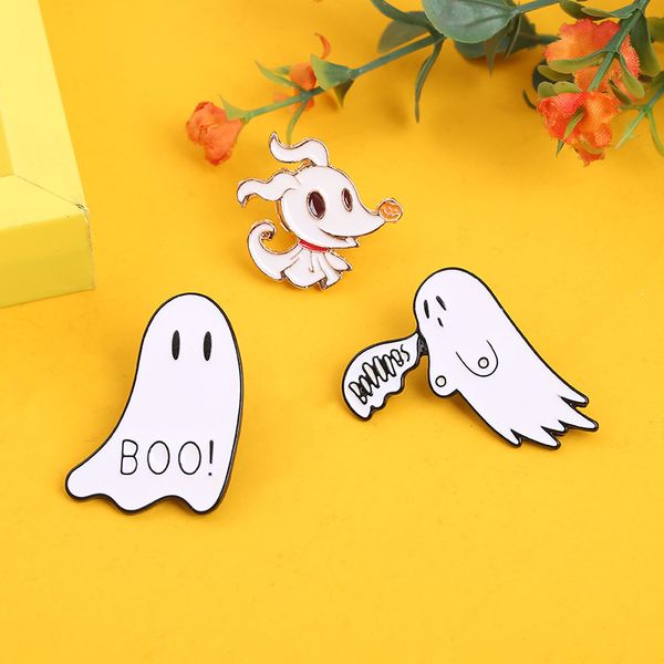 

halloween boo ghost personalized brooch fun skull white ghost punk badge, Blue