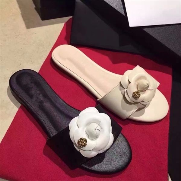 

with low discount designer slippers luxury brand fashion ladies flat slides flower sandals designers shoes women zapatos de mujer outdoor sl, Black