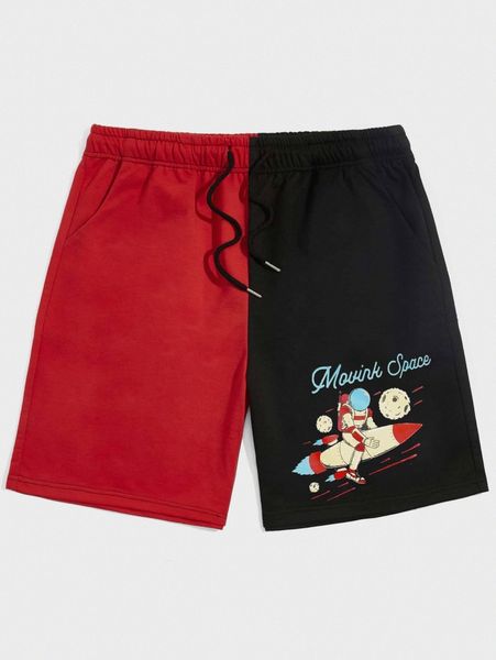 

romwe x movinkgraphic guys two tone cartoon graphic drawstring shorts 810q#, White;black