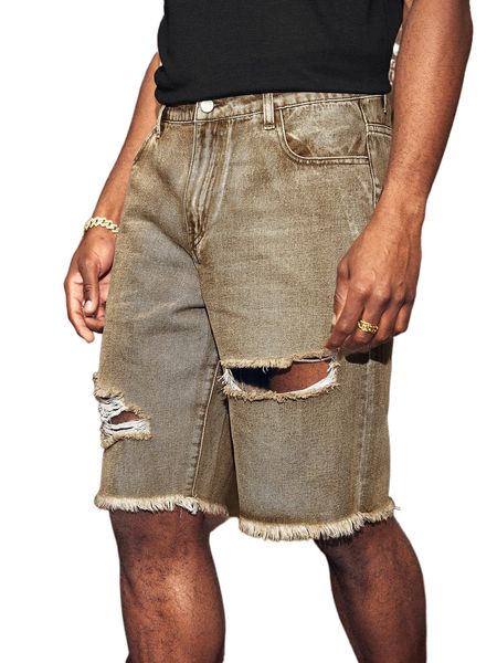 

men ripped raw trim denim shorts c3ci#, White;black