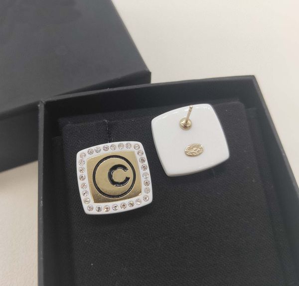 

luxury quality charm square stud earring with diamond and black color for women wedding jewelry gift have box stamp ps7925, Golden