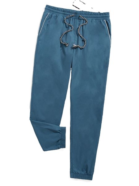 

men drawstring waist slant pocket pants 19pd#, Black