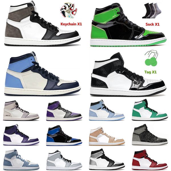 

jorda jorden1s mens basketball shoes high dark mocha patent green carbon fiber hyper royal unc chicago black white men women trainers sneake