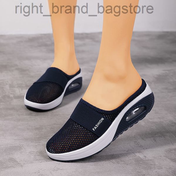 

air cushion slip on women walking shoes orthopedic diabetic ladies platform mules mesh lightweight slippers wedge female sneaker w220808, Black