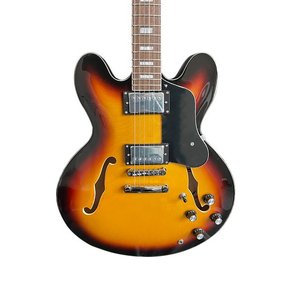 

chinese semi hollow guitar factory direct chrome hardware vintage sunburst model