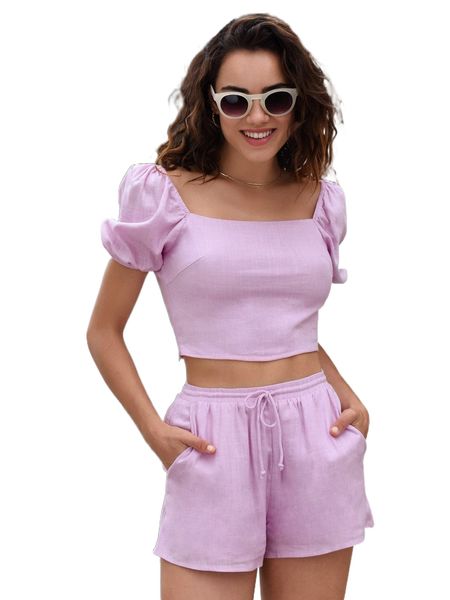

puff sleeve crop u9zb#, White