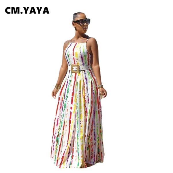 CM.yaya feminino vestido longo tira de tira de corte vestidos maxi soltos com faixas moda moda vestidos roupas de verão 220516