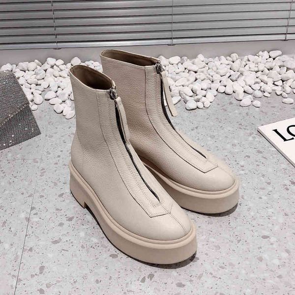 

boots the liu wen's same row martin boots women's front zipper increased white lychee grain cowhide muffin thick soled short, Black