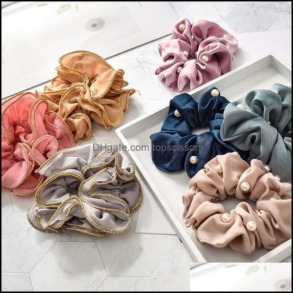 Accessori per capelli Strumenti Prodotti Donna Chiffon Grandi Scrunchies Cravatte solide Fasce elastiche in pizzo Copricapo estivo Ragazze Goccia di cotone nero Consegna