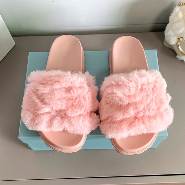 

clasp black fur triangular slippers open toe fluffy brand luxury shoes women fashion thich bottom sliders furry casual flat
