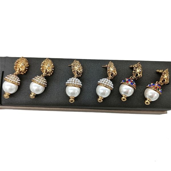 

75% off clearance jewelrys fashion temperament lion head pearl diamond earrings female 925 silver needle earrings dealer, Golden