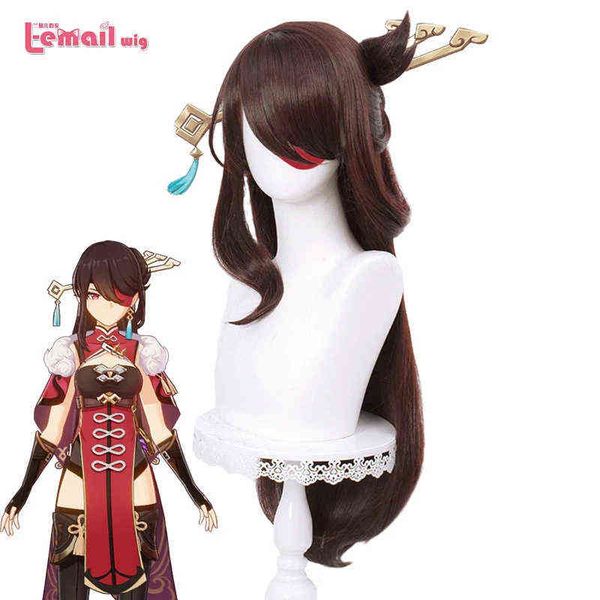 

l-email wig synthetic hair genshin impact beidou cosplay wigs long brown straight with bun heat resistant women220505, Black