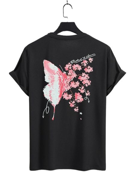 

men slogan & butterfly print tee r84y#, White;black