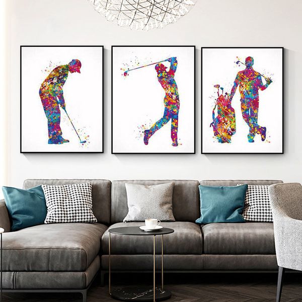 

watercolor golf player posters wall art decor canvas painting clubs exercise prints pictures sport gym room home decoration