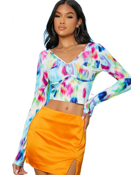 

tie dye crop tee t0f3#, White