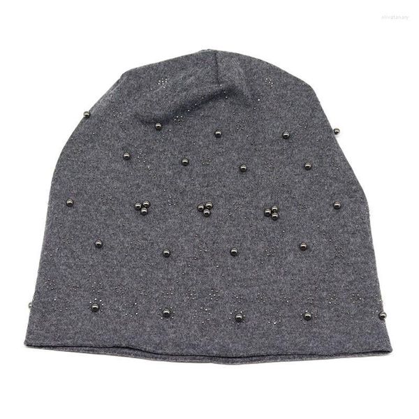 Beanie/Skull Caps Marca Perle Strass Berretti Per Le Donne Autunno Cotone Morbido Caldo Slouchy Cappello Signore SkulliesBerretti Goccia Oliv22