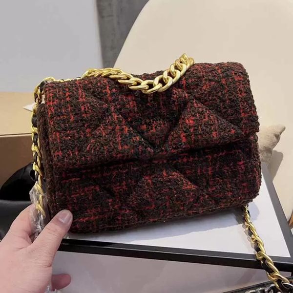 

2s women crossbody designer bags flap mini tweed multi-color classic handbag vintage gold-tone metal handheld chain high capacity shoulder b