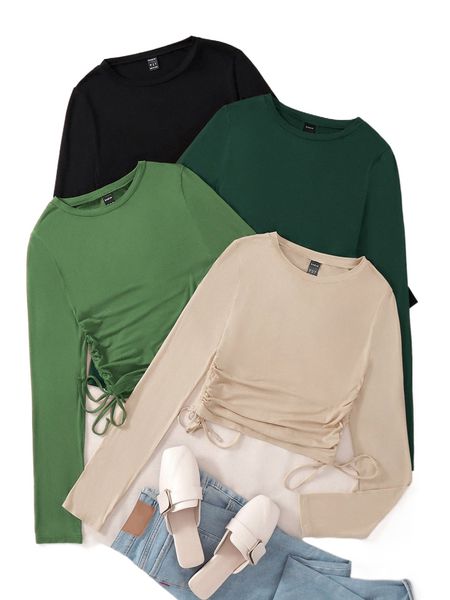 

4pcs solid drawstring side tee x4dt#, White