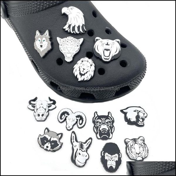 

shoe parts accessories shoes pvc black white animal head croc charms charm jibitz clog buttons buckle soft rubber drop delivery randomly sen, White;pink