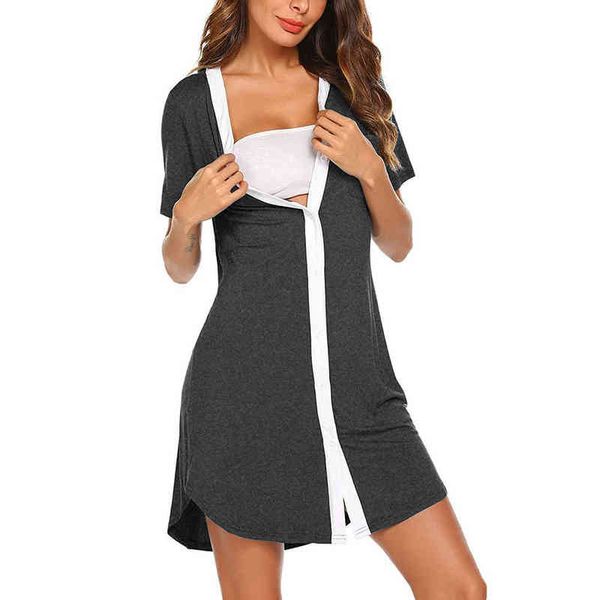 

women maternity dresses summer nursing short sleeve button nightgown dress breastfeeding v neck clothes sleepwear pregnancy d30 g220309, White