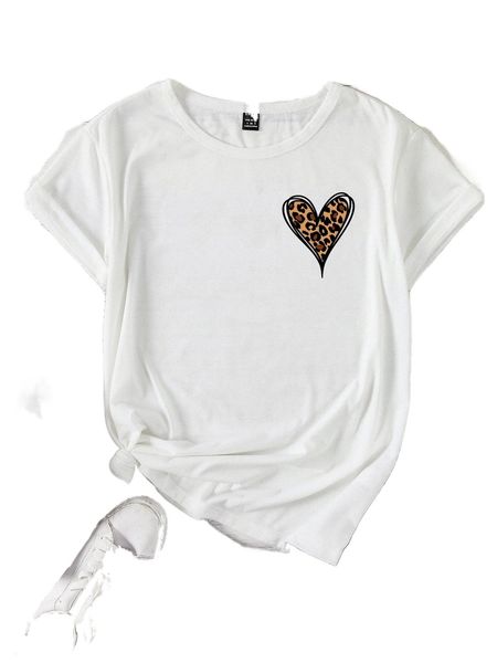 

h.eart print r.ound n.eck tee o9wr#, White