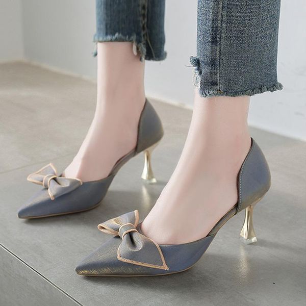 

dress shoes fashion bow high heels women pointed toe d'orsay two-piece thin heel pumps woman elegant wedding banquet shoesdress, Black