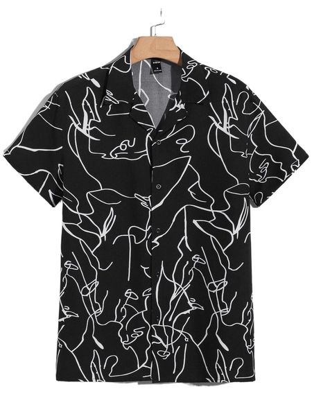 

men lapel collar graphic print shirt d2tp#, White;black