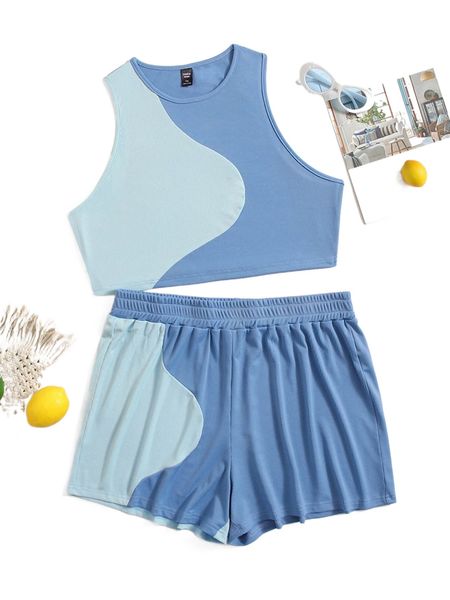 

plus two tone tank & shorts 69dq#, Black