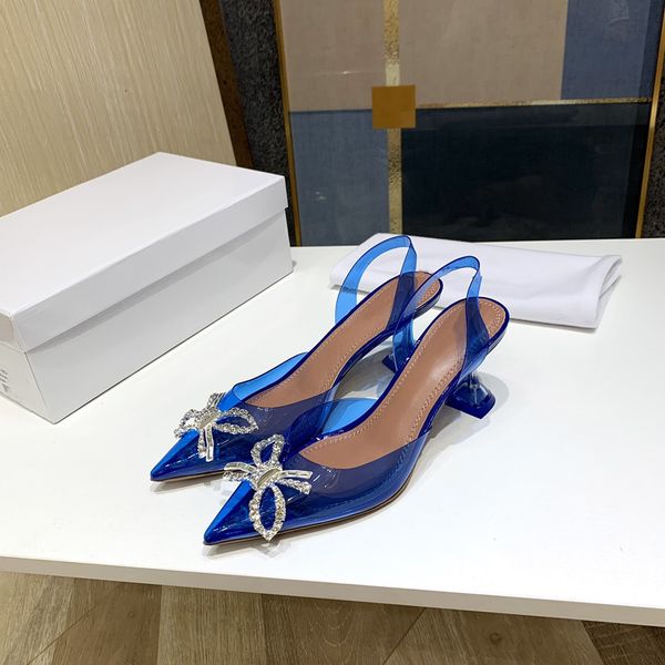 

butterfly crystal embellished women's high-heeled sandals designer pointed toes summer new fashion color blue orange white, Black