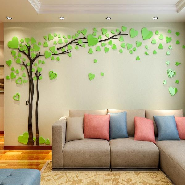 Duvar Çıkartmaları Aşk Kalp Büyük Ağaç 3D DIY Akrilik Duvar Kağıdı Duvar Resimleri Ev Dekor Için Oturma Odası Arka Plan Boyama Çıkartmaları Posterler