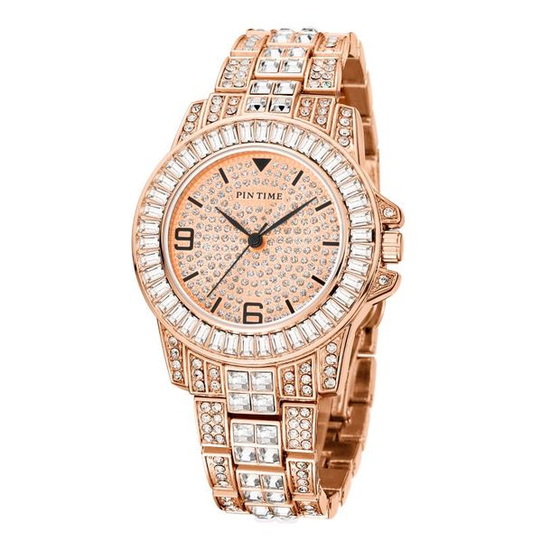 Armbanduhren Stil Männer Frauen Luxus Diamant Rose Gold Uhr Iced Out Baguette Shinning Quarz Armbanduhr Casual Kleid Party Uhr Montre