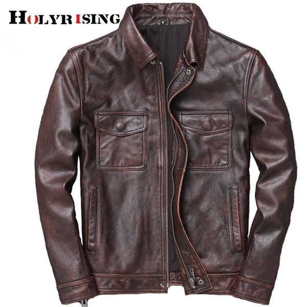 

men cowhide leather veste cuir homme mens 100 genuine leather jackets biker vintage quality coat blouson cuir homme 19023 lj201029, Black