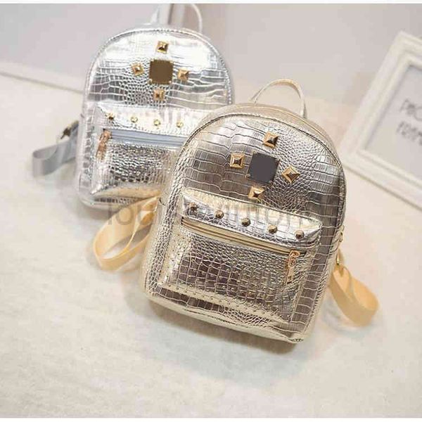 

designer bag leather backpack mens woman vintage fashion mini black backpack leisure pu small backpack crocodile rivet female bag l8.66in w5