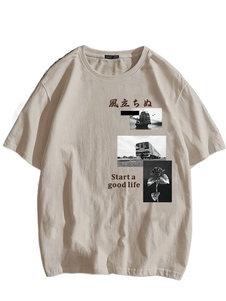 

extended sizes men floral & letter graphic tee 76cl#, White;black