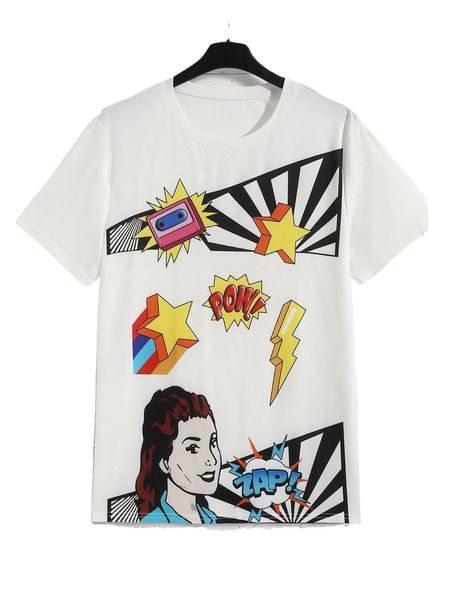 

men figure & letter graphic tee 13l1#, White;black