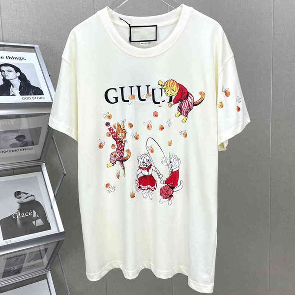 

women's t-shirt luxury fashion cute cat summer cotton t-shirt short sleeved female pure desire to be versatile, White