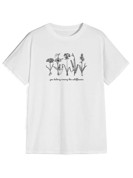 

men slogan & floral print tee l7lc#, White;black