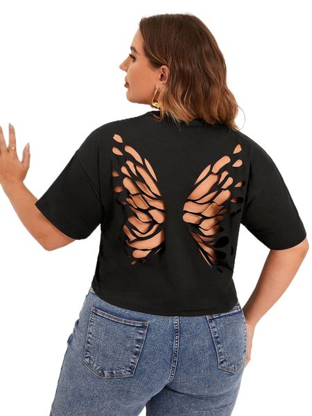 

plus cut out tee g1gf#, Black