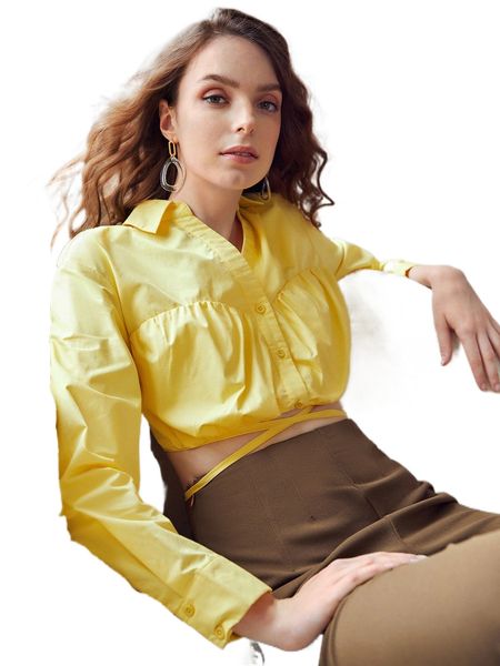 

drop shoulder crisscross tie back blouse t2zd#, White