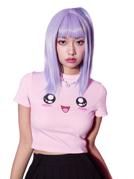 

romwe anime cartoon graphic crop tee l6fb#, White