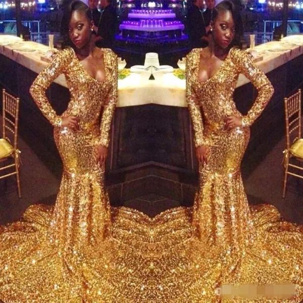 

gold sequins prom dresses 2022 long sleeves deep v neck floor length ruffles straps custom made evening party gowns formal occasion wear plu, Black