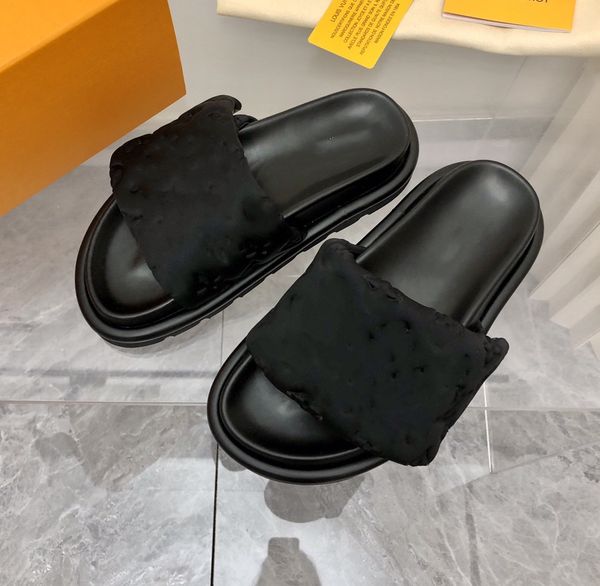 

foam runners slippers slides designer women shoes sandal designer sliders solid leather flat bottom brand logo size 35-41 comfort colorful, Black