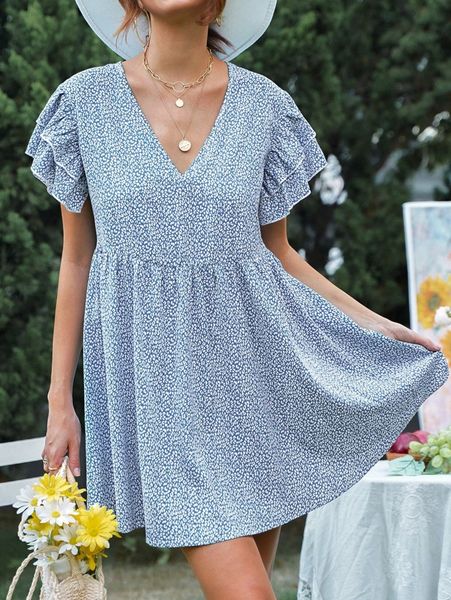 

allover print butterfly sleeve dress 945i#, Black;gray