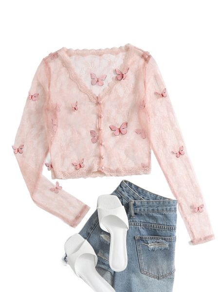 

3d butterfly applique detail sheer mesh f5ob#, White